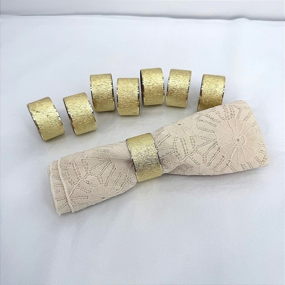 Napkin Ring‎ Set Gold Textured Brushed Metal 8 Piece Dining Elegant Sparkly